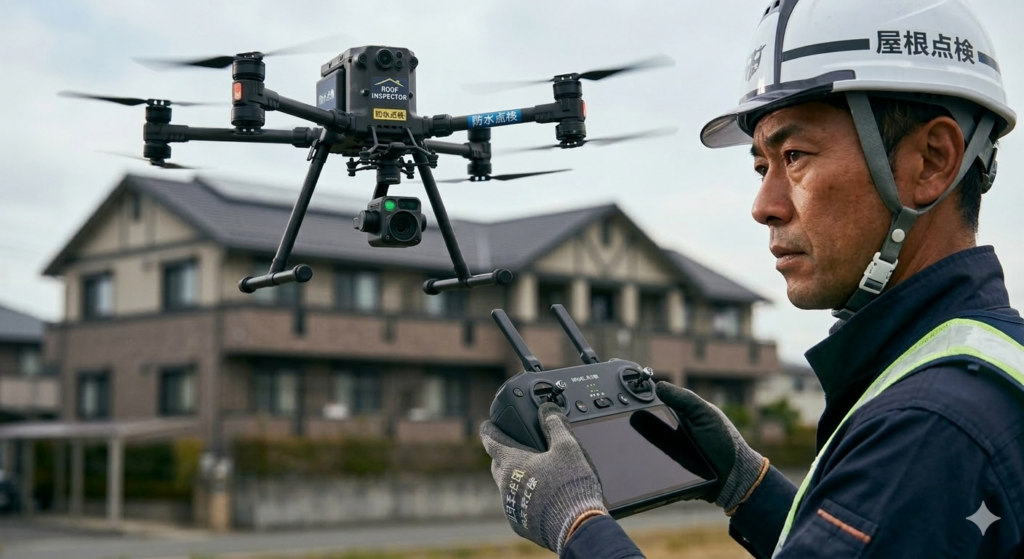 ドローンによる屋根点検の様子